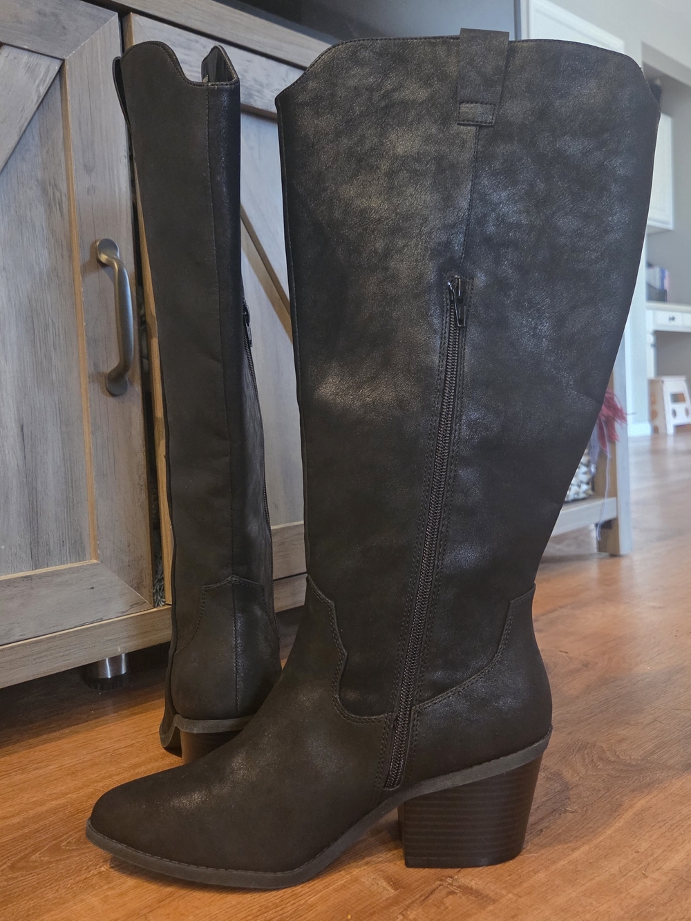 Maurices Claudia Womens Black Wide Calf Faux Suede Block Heel Tall Boots Sz 9 - Picture 5 of 10